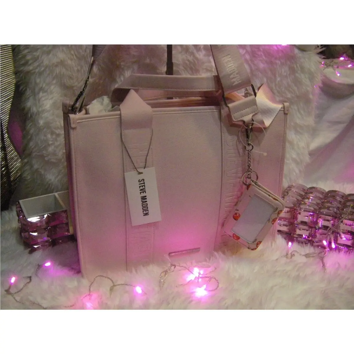 Steve Madden B Webber Structured Satchel Bag Pink Frost Cherry Card Case