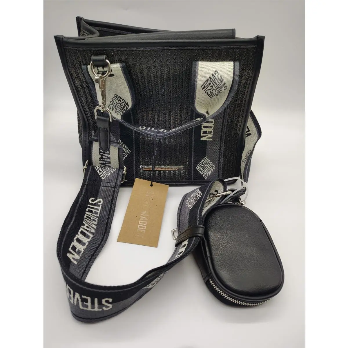 2023 Steve Madden Bwebber Straw Satchel Handbag with Airpod Case
