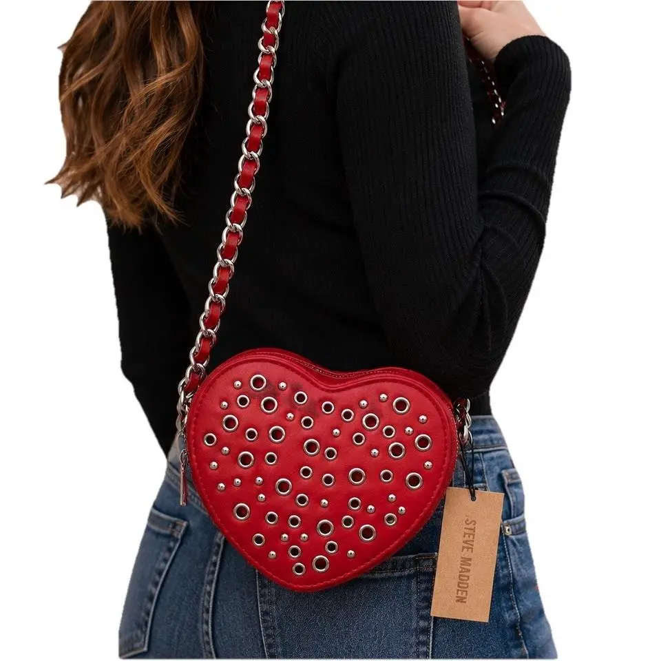 Steve Madden Heart Stud Crossbody Chevy Red Studded Mini Bag