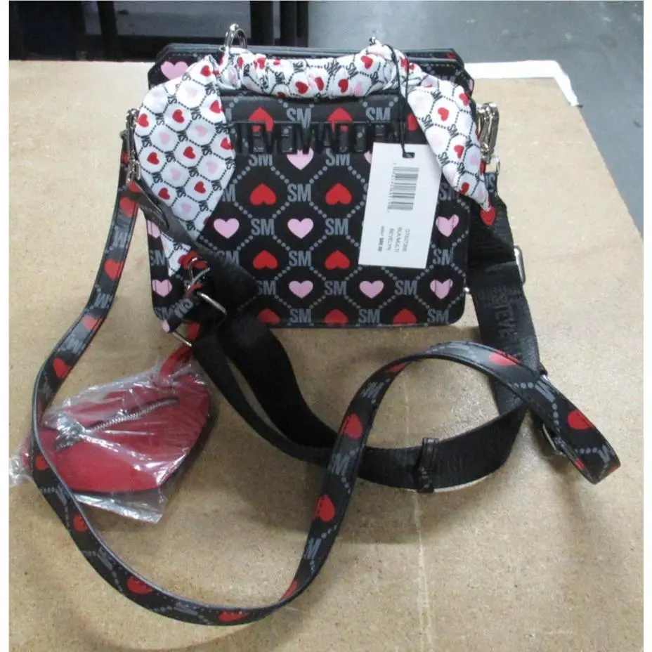 Steve Madden Bevelyn Black Valentines Hearts Crossbody Handbag-new
