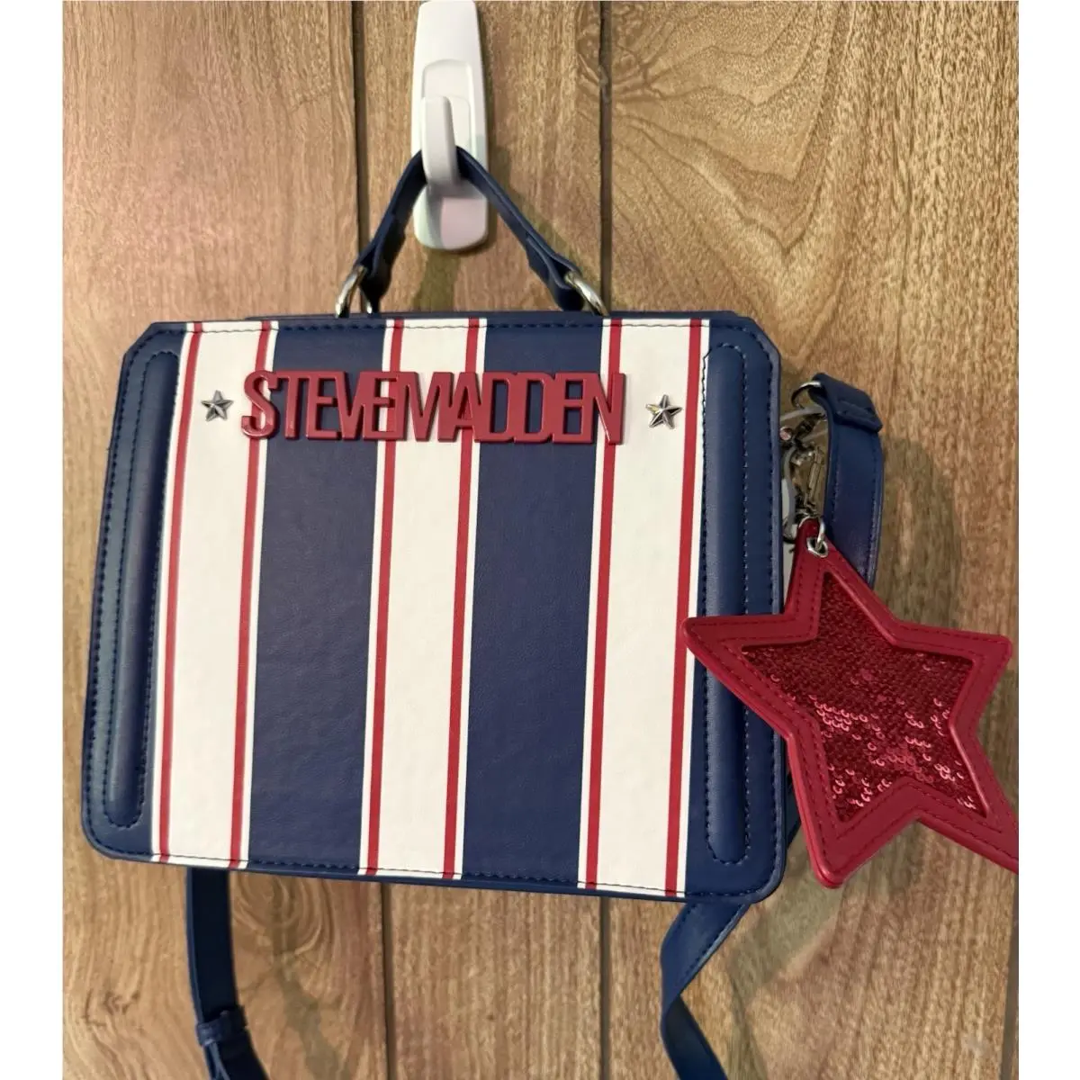 Steve Madden Bevlynn Red/white/blue Striped Satchel Handbag Purse