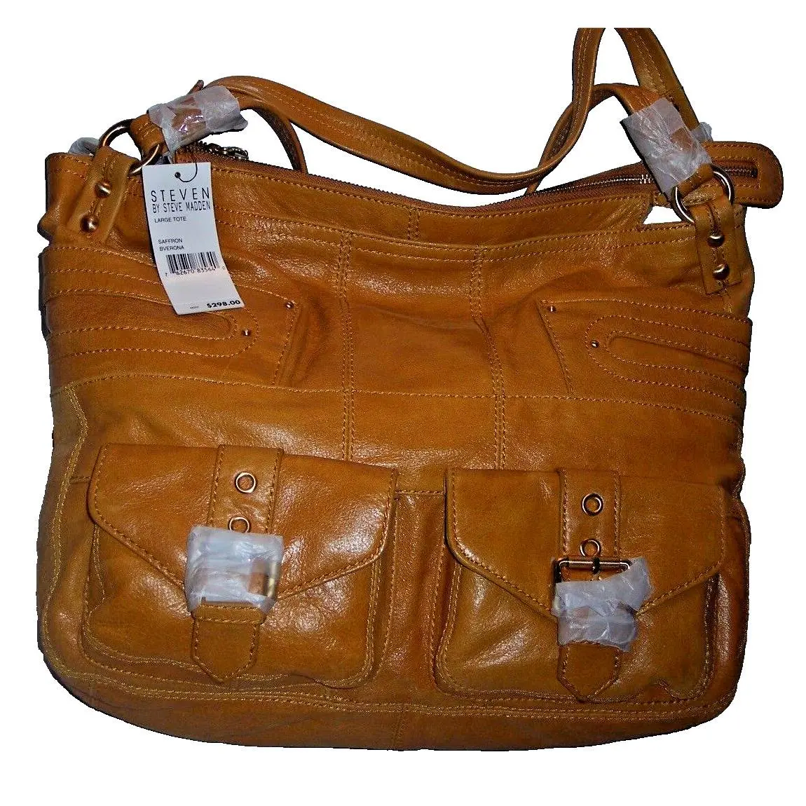 Steve Madden Leather Jet Setter Tote w Hardware Magnetic Closure Buckle Accents