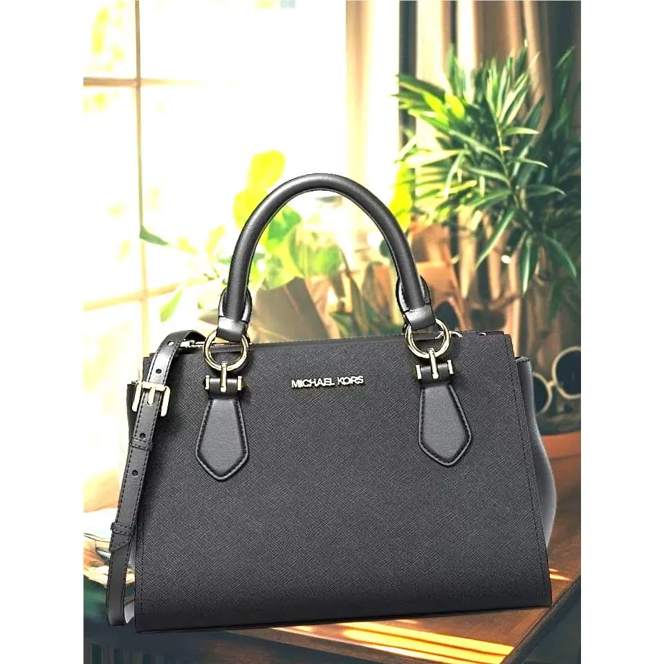 Michael Kors Marilyn Small Leather Satchel Messenger Purse Bag Black Shoulder MK