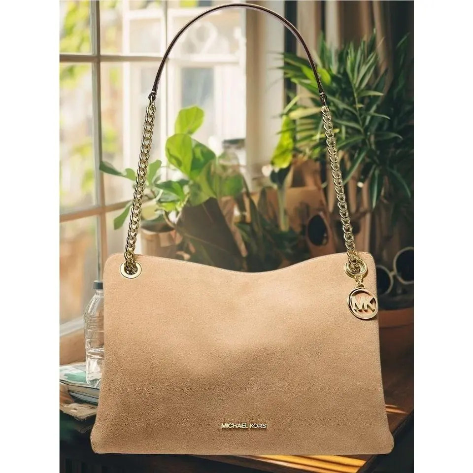 Michael Kors Christina Women Medium Suede Shoulder Messenger Handbag Camel Bag