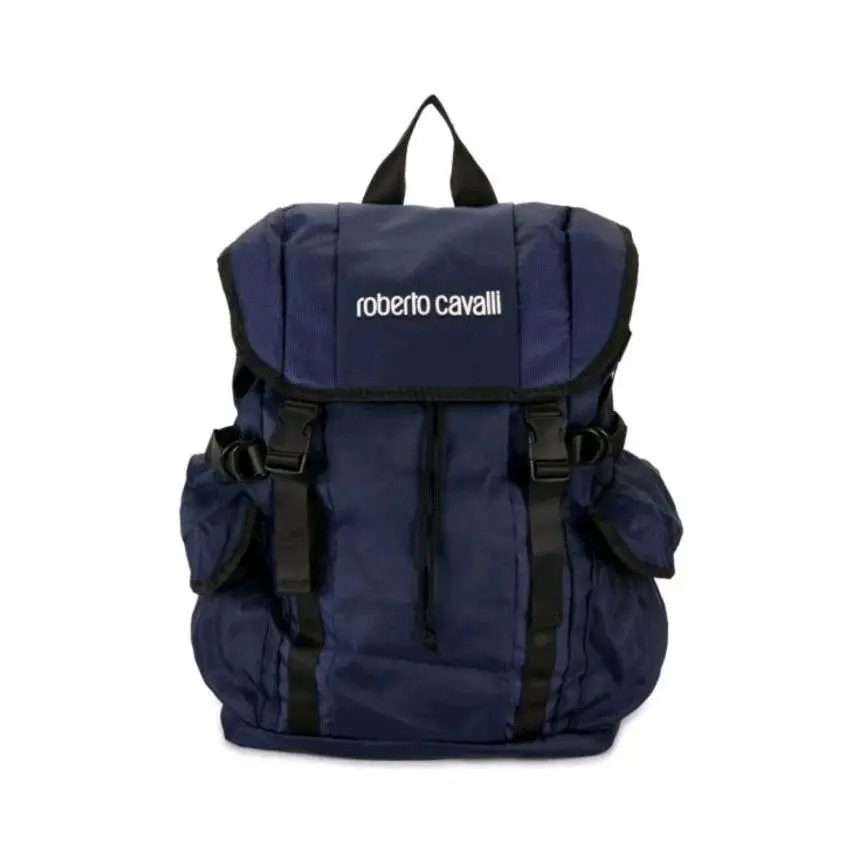 Roberto Cavalli Logo Utility Backpack Navy Blue 18 W x 17 H x 5 D