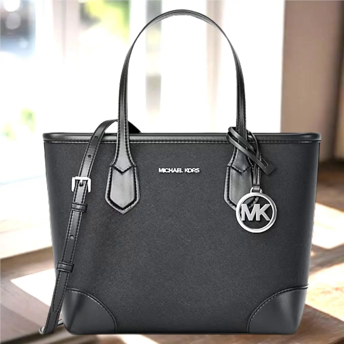Eva Women Extra-small Saffiano Leather Convertible Tote Bag Black by Michael Kors