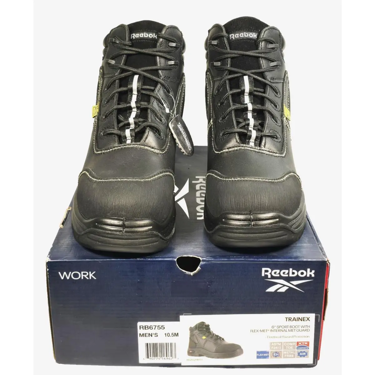 Reebok Work Trainex Men`s 6 Black Sport Boot with Net Guard Size 10.5M RB6755