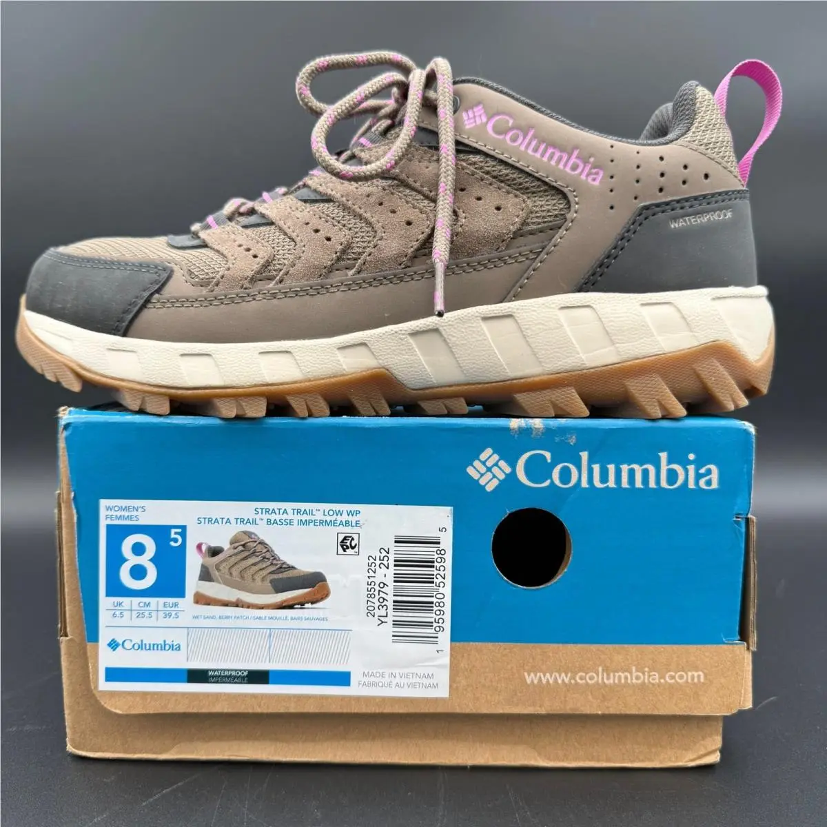 Columbia Strata Trail Low WP Waterproof Hiking Shoes Wet Sand Berry 8.5 YL3979