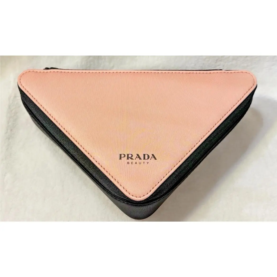 Prada Triangle Clutch Bag Cosmetic Pouch Pink Black with Dust Bag