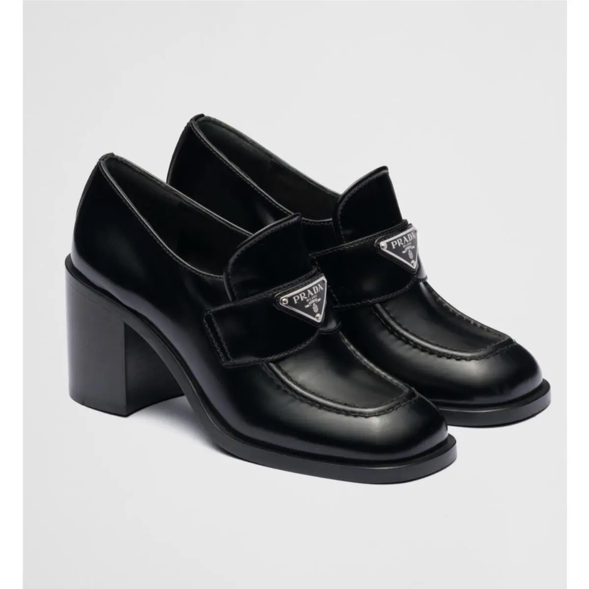 Prada High-heeled Loafers Women`s Size US 8.5 / EU38.5 Black Brushed Leather