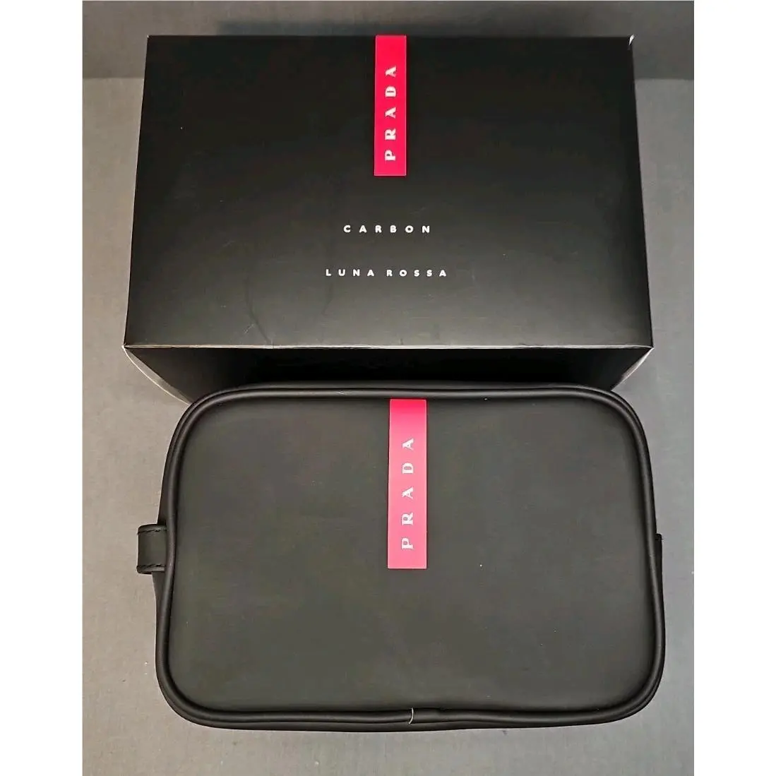 Prada Luna Rossa Carbon Pouch Charcoal Black Travel Toiletry Bag Dopp