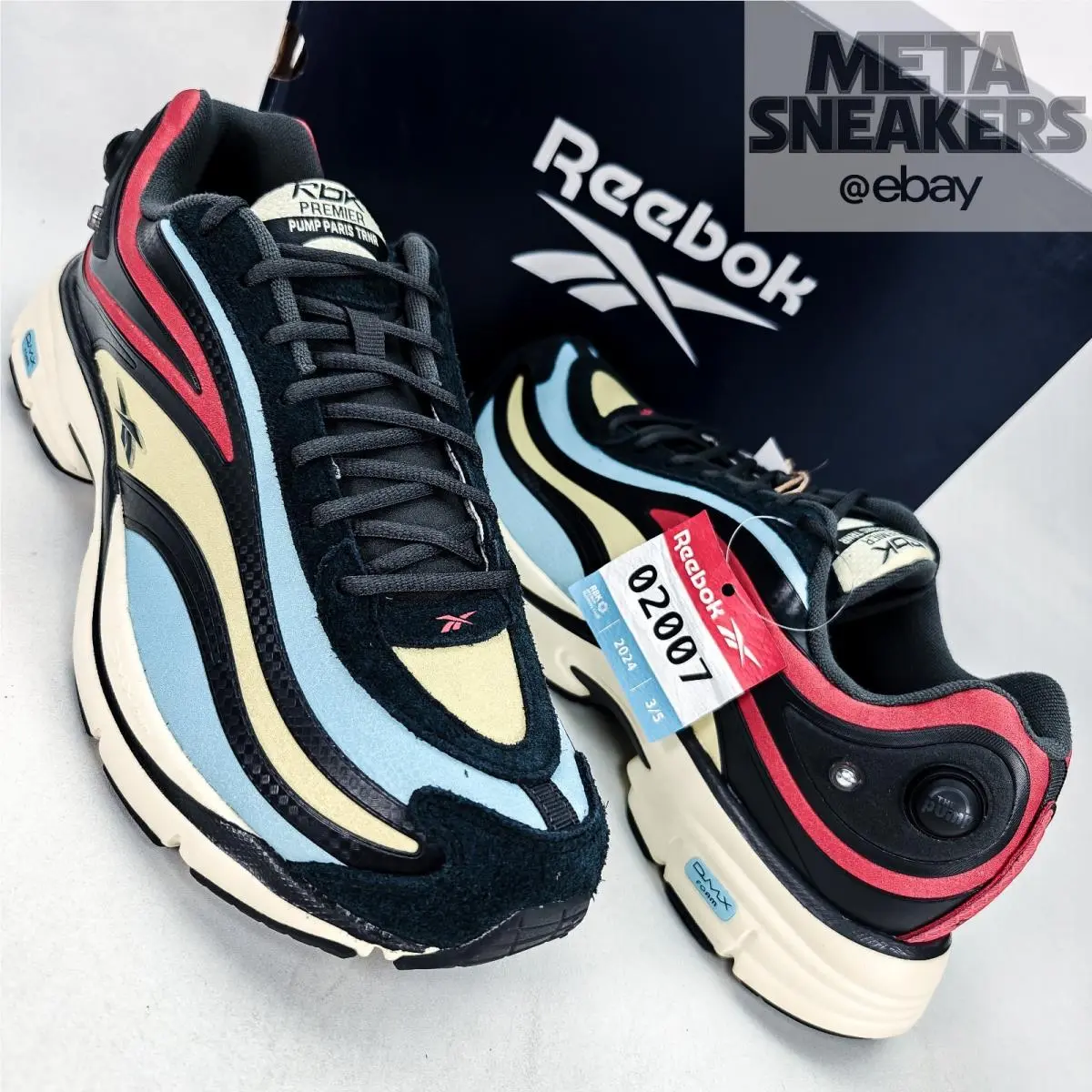Reebok Premier Pump US 9 Men`s Blue Yellow Red Retro Paris Rare 100200792