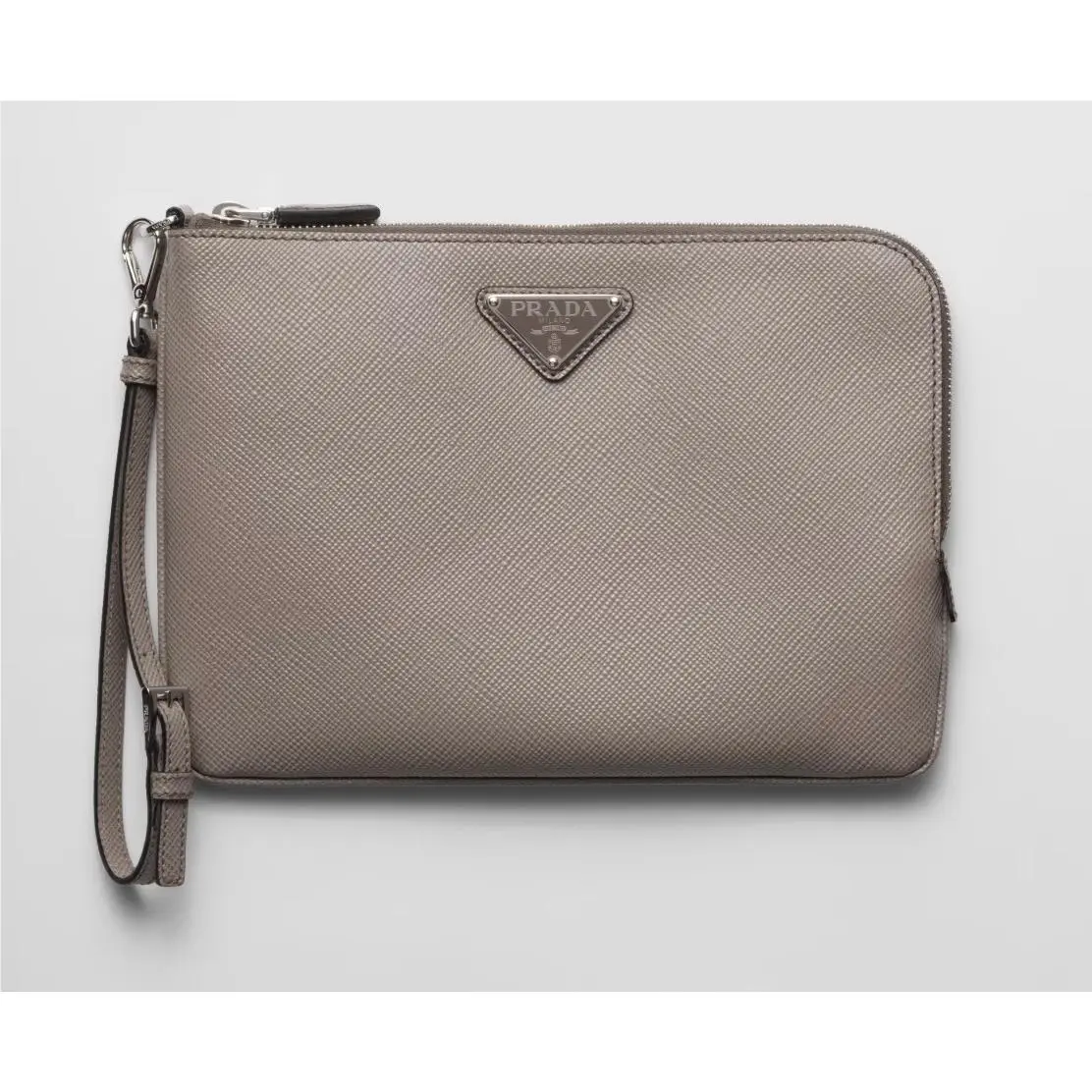 Prada Grey Saffiano Leather Pouch Bag 2NH024