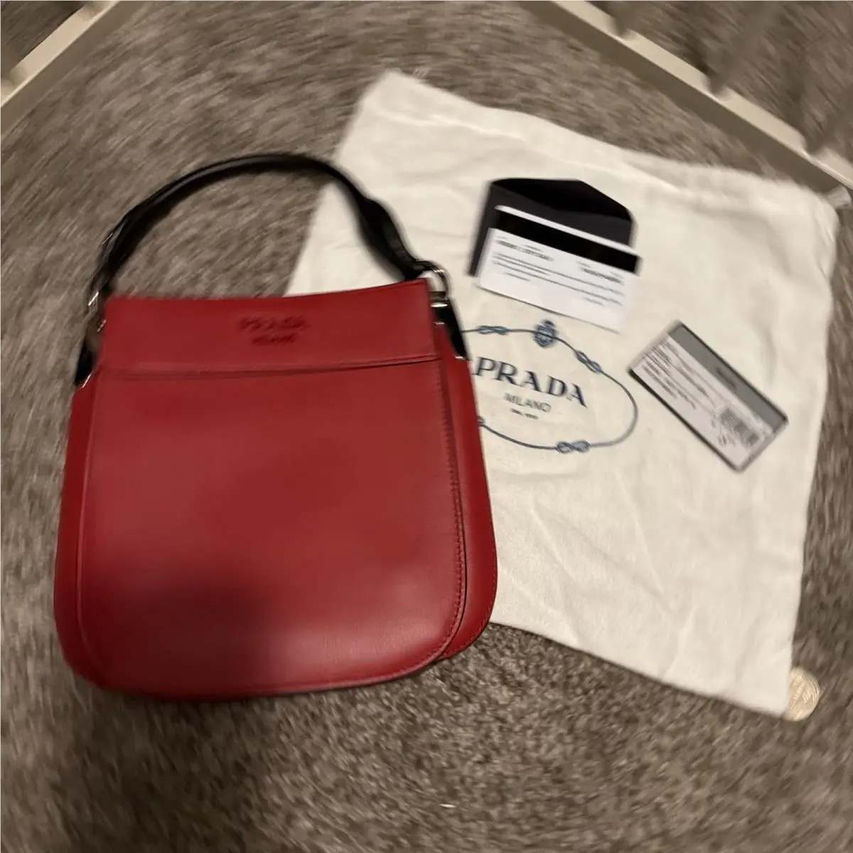 Prada Margit Hobo Leather Small Fiery Red Black Accents Silver Hardware
