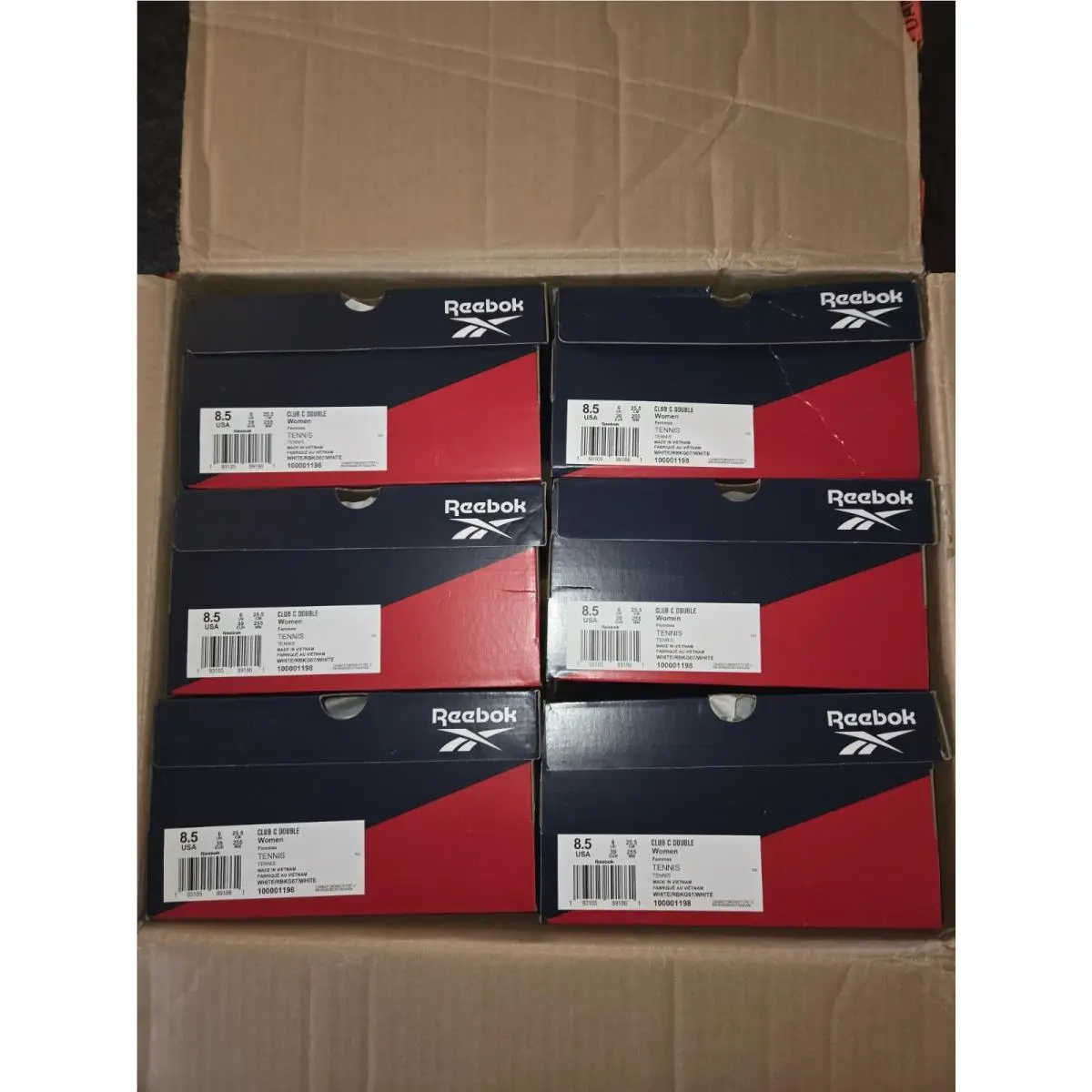 Case Lot Of 6 Reebok Classic White Woman`s Tennis Shoes Size 8.5