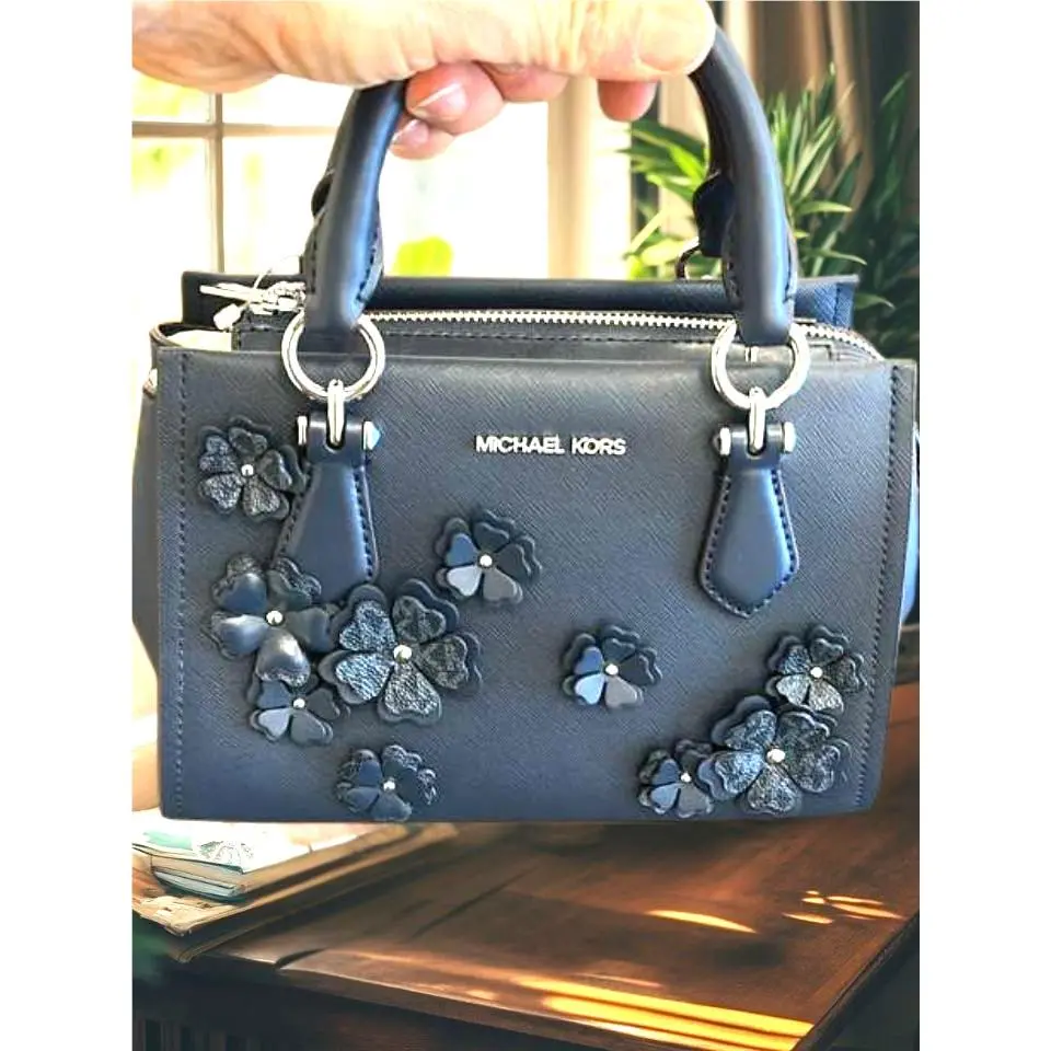 Michael Kors Marilyn Small Handbag Purse Crossbody Satchel Messenger Bag Navy