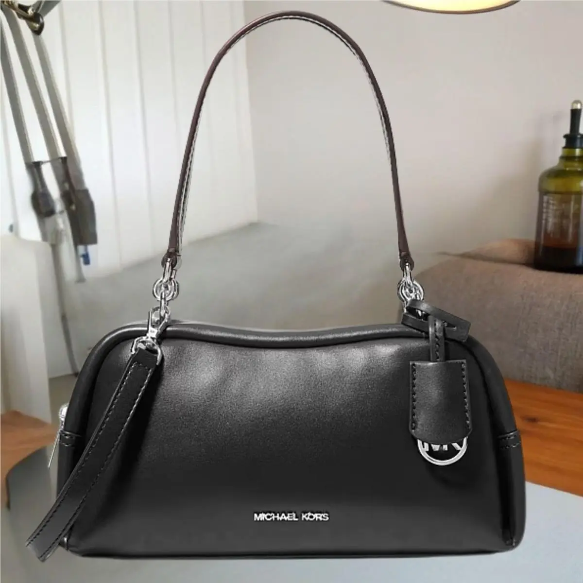 Michael Kors Cecily Women Small PU Blend MK Charm Crossbody Shoulder Bag Black