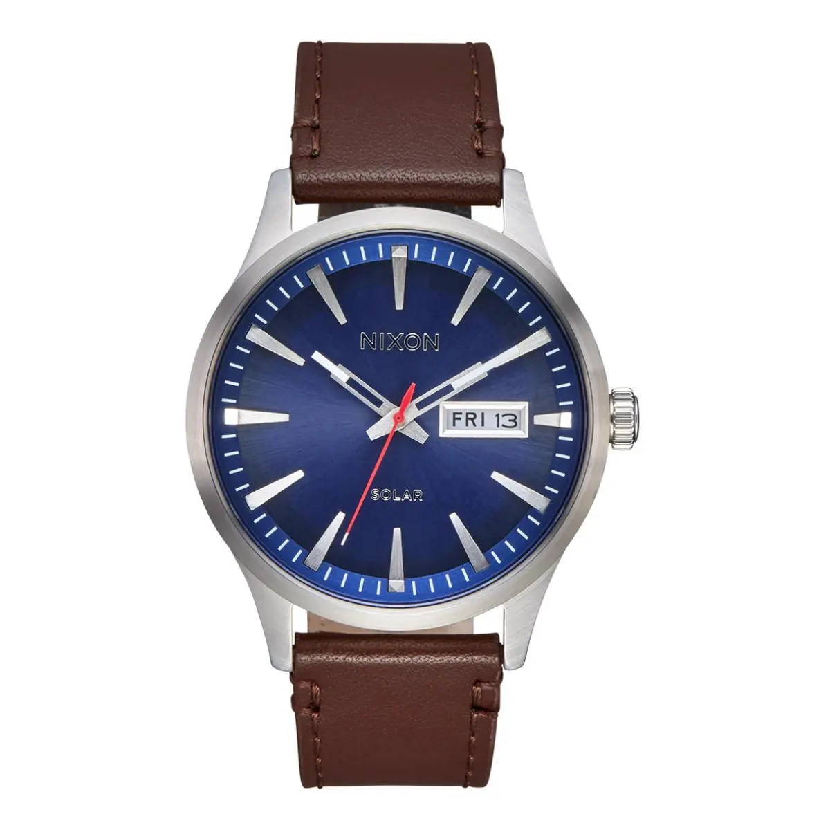 Nixon Sentry Solar A1347-5091-00 Men`s Brown Leather Strap Analog Watch WAZZ9