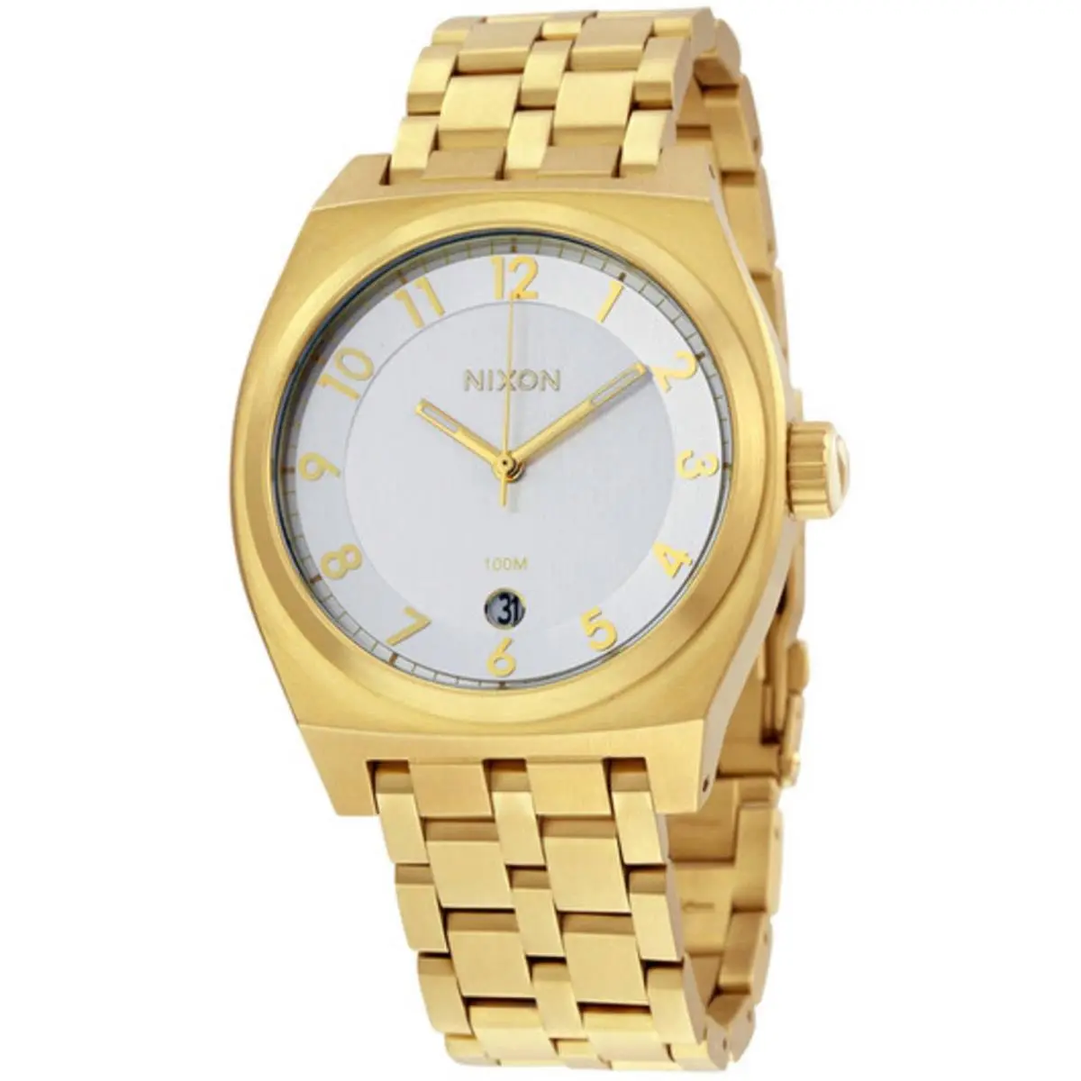 Nixon Men`s Watch The Monopoly Silver Tone Dial Yellow Gold Bracelet A325-1219
