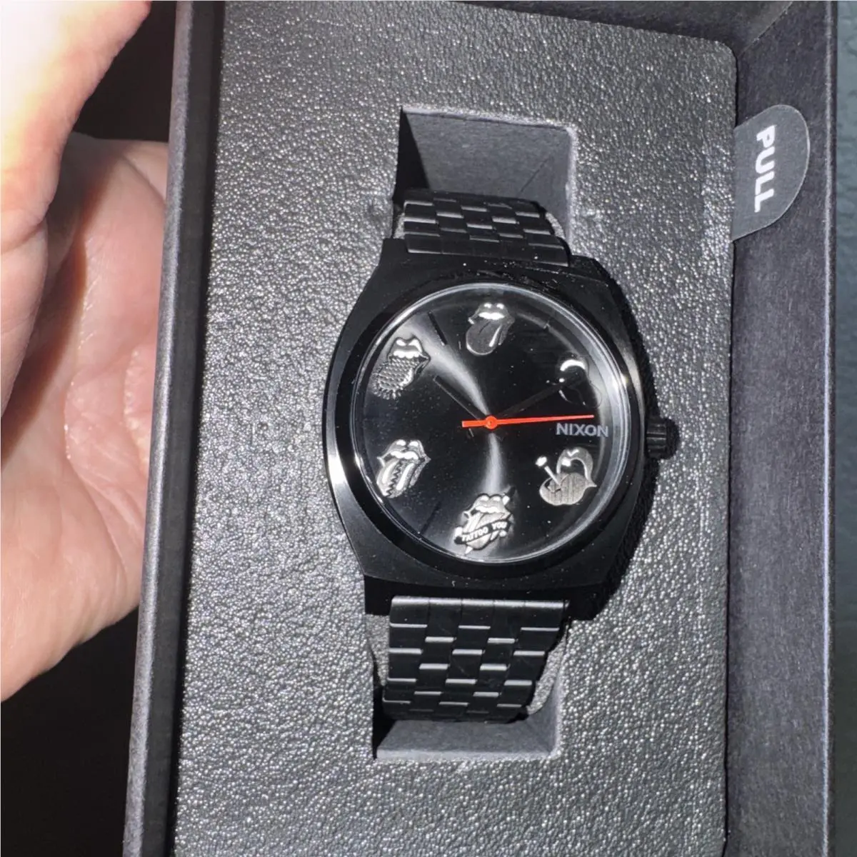 Rolling Stones Nixon Watch All Black Band Tongues Not Numbers Rare