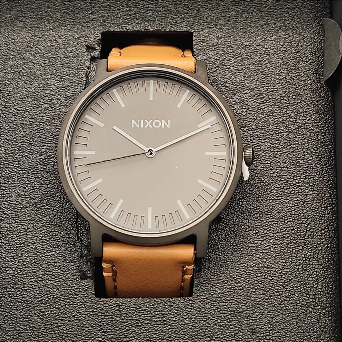 Nixon Porter Leather Men`s Watch Gunmetal/charcoal/taupe