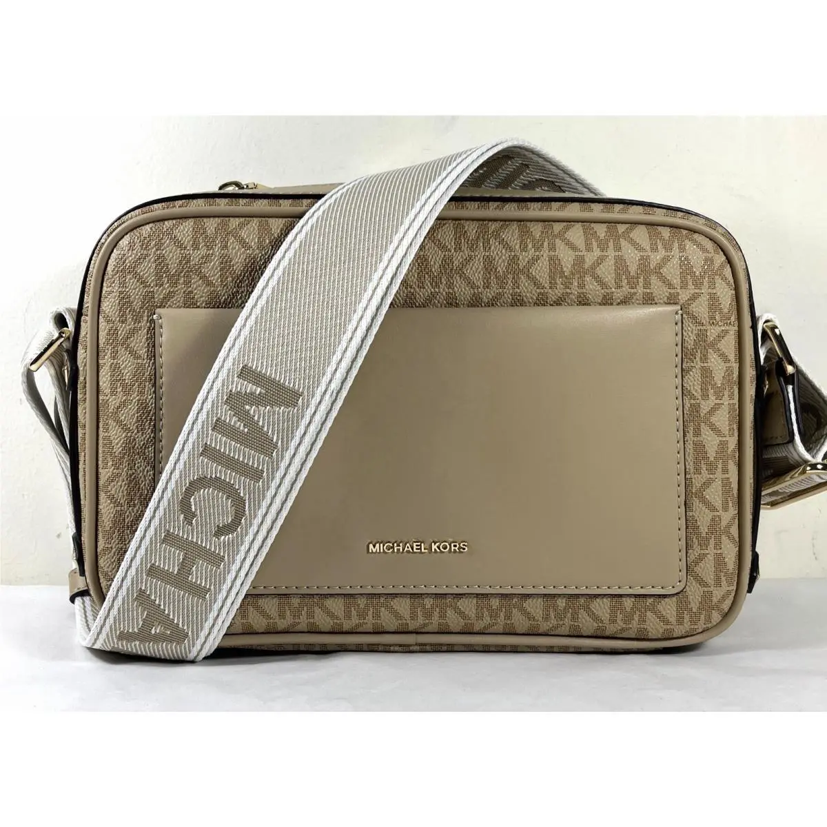 Michael Kors Maeve Medium Camera Khaki MK Logo Large Crossbody Bag