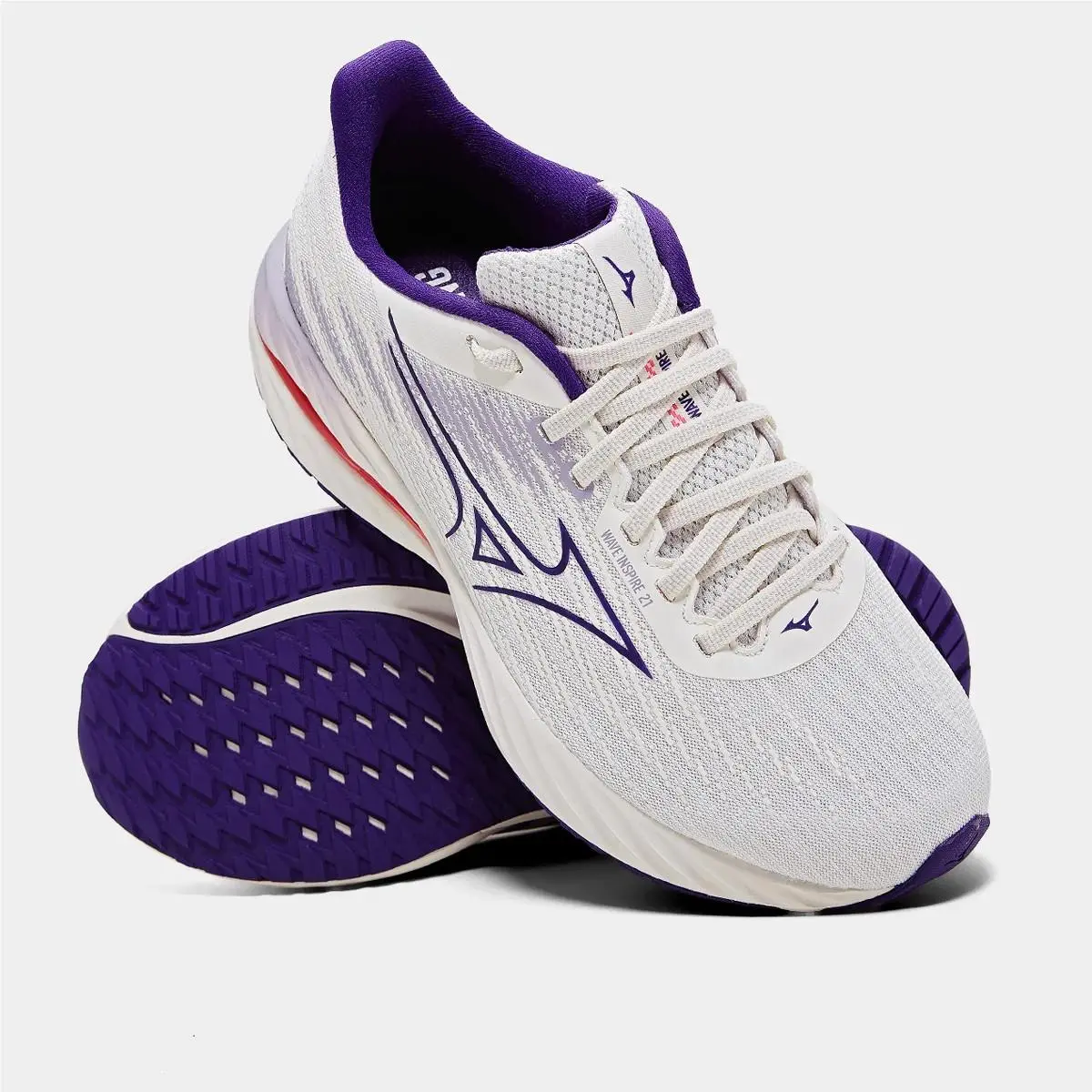 Mizuno Women`s 8 Wave Inspire 21 Shoe White Purple Running Shoe Stability