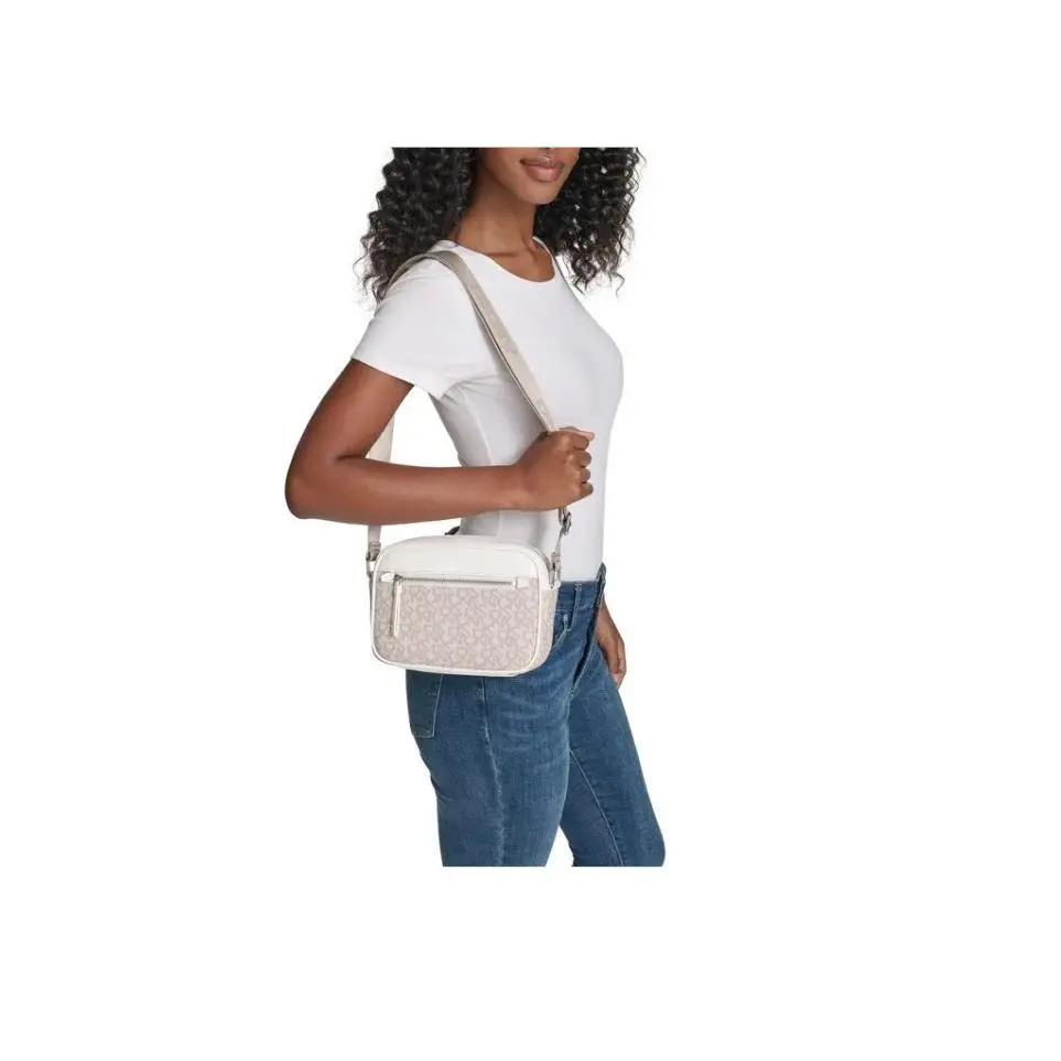 Crossbody Bag Dkny Women`s Brown White Zipper Adjustable Logo Front Pocket