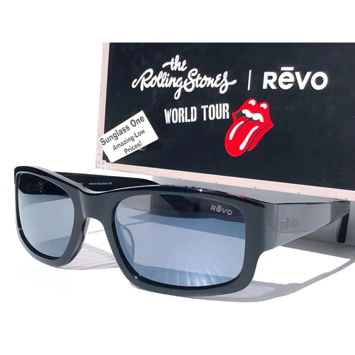 Rolling Stones Shiny Black Polarized Grey Shine Sunglass RE 7111 01 GY by Revo