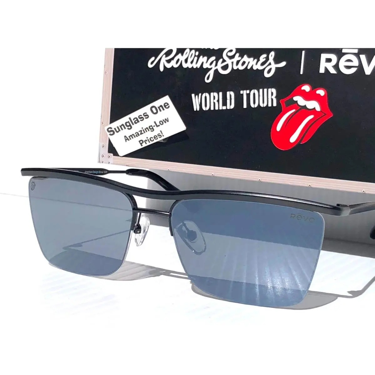 Rolling Stones Shiny Black Polarized Graphite Grey Sunglass RE 7109 01 GY by Revo
