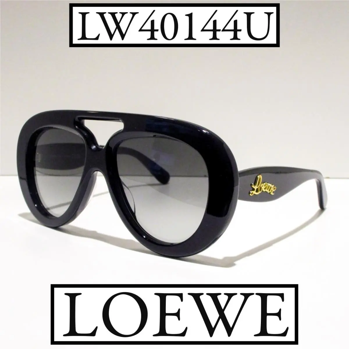 Loewe LW40144U 01B Sunglasses Women`s Shiny Black Aviator Pilot Gradient 140mm