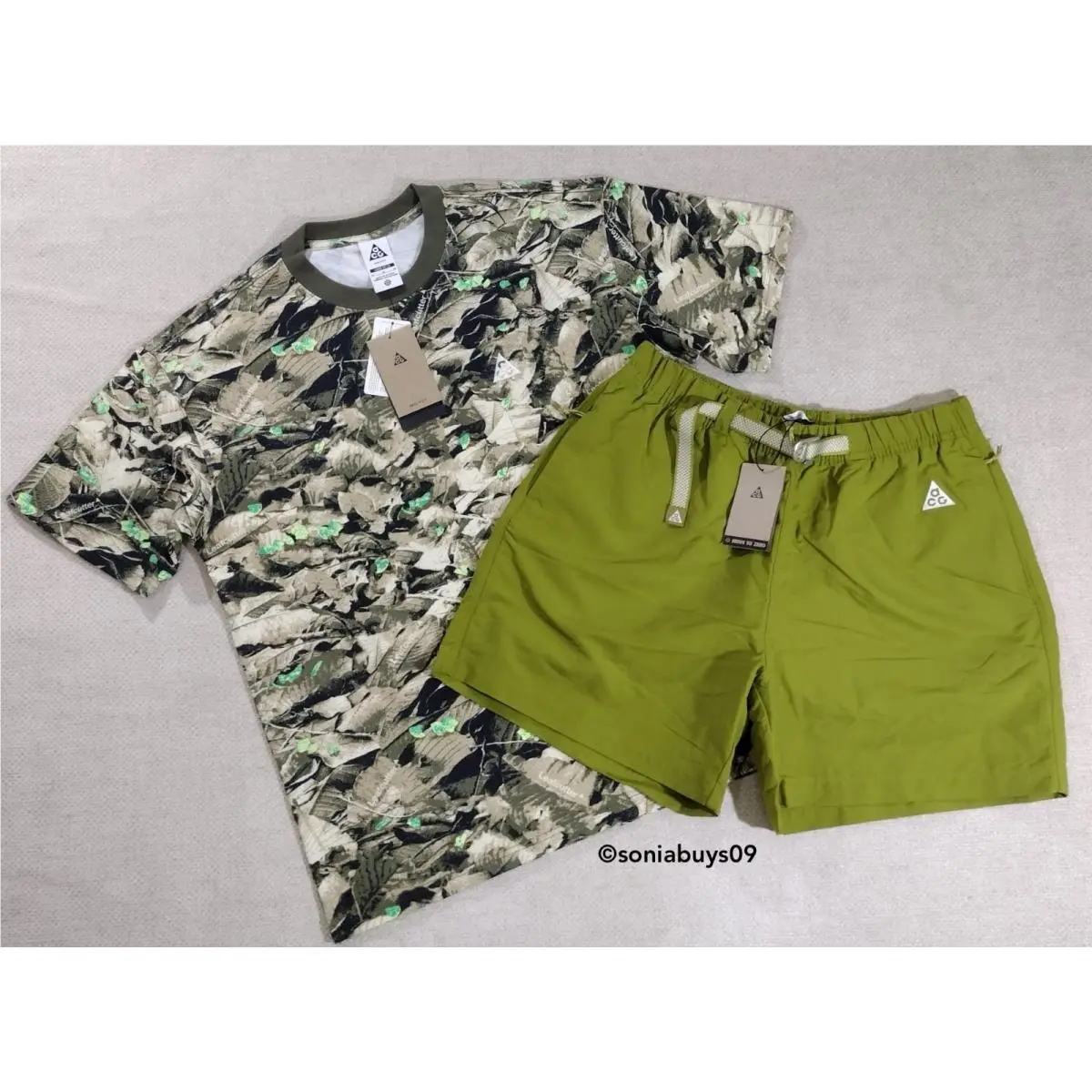 Nike Men`s Acg Dri-fit Shirt Acg Trail Shorts Green Size M
