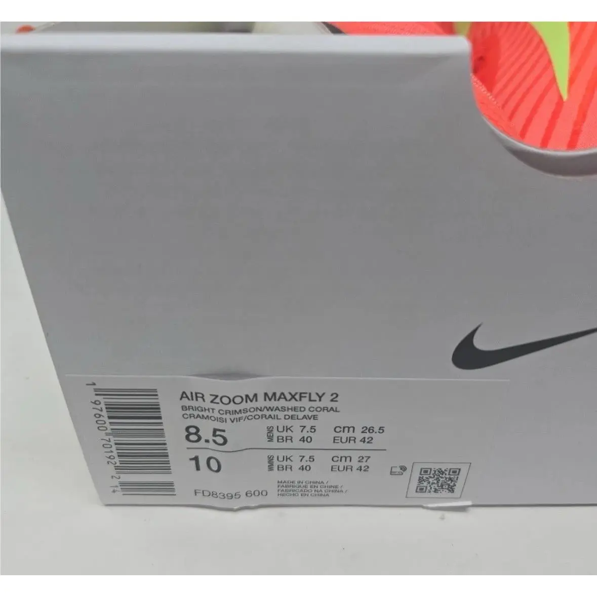 Nike shoes - Nike Air Zoom Maxfly - Air Zoom Maxfly - FD8395-600 - Red, Manufacturer: Bright Crimson/Lime Blast/Mint Foam/Washed Coral 8