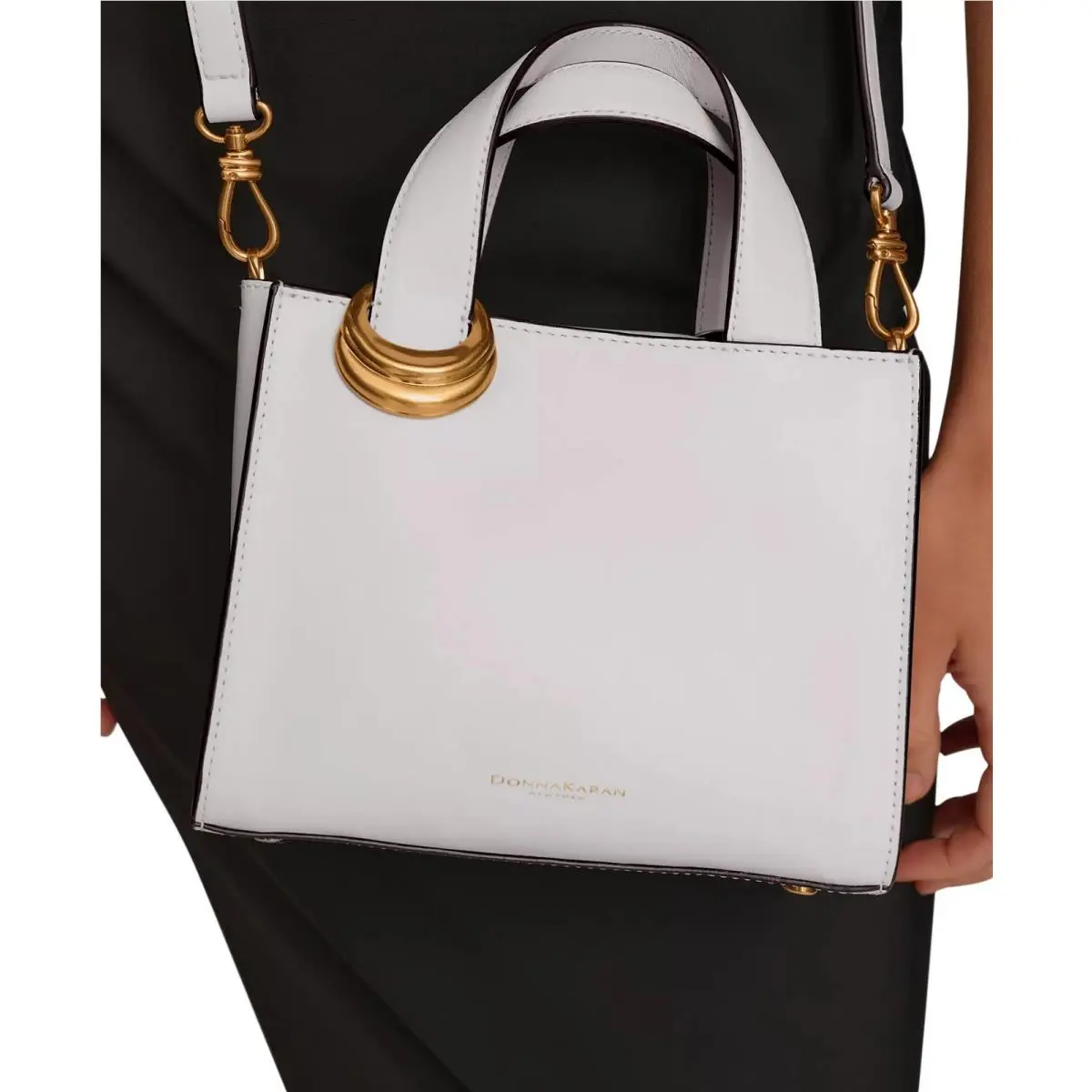 Dkny . Donna Karan Hewlett Donna Karan Hewlett Leather Top Handle Buckle Crossbody Bag Sand Gold
