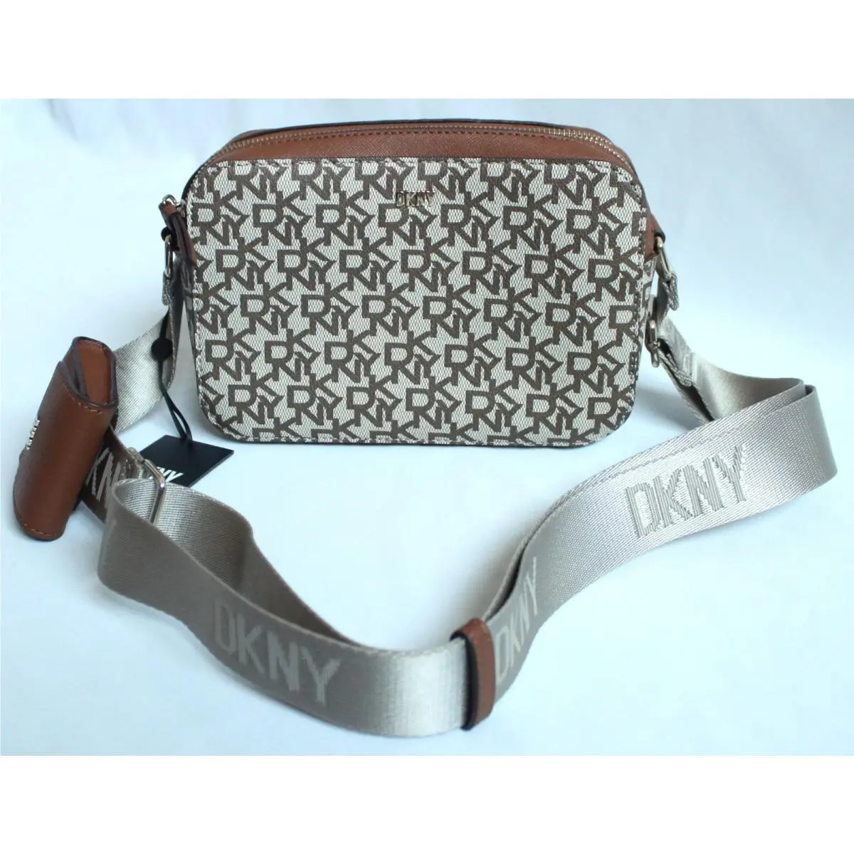 Dkny Tutu DZ Camera Bag with Added Pocket Brown Allover Print R24EJW21 Dual Zip by DKNY