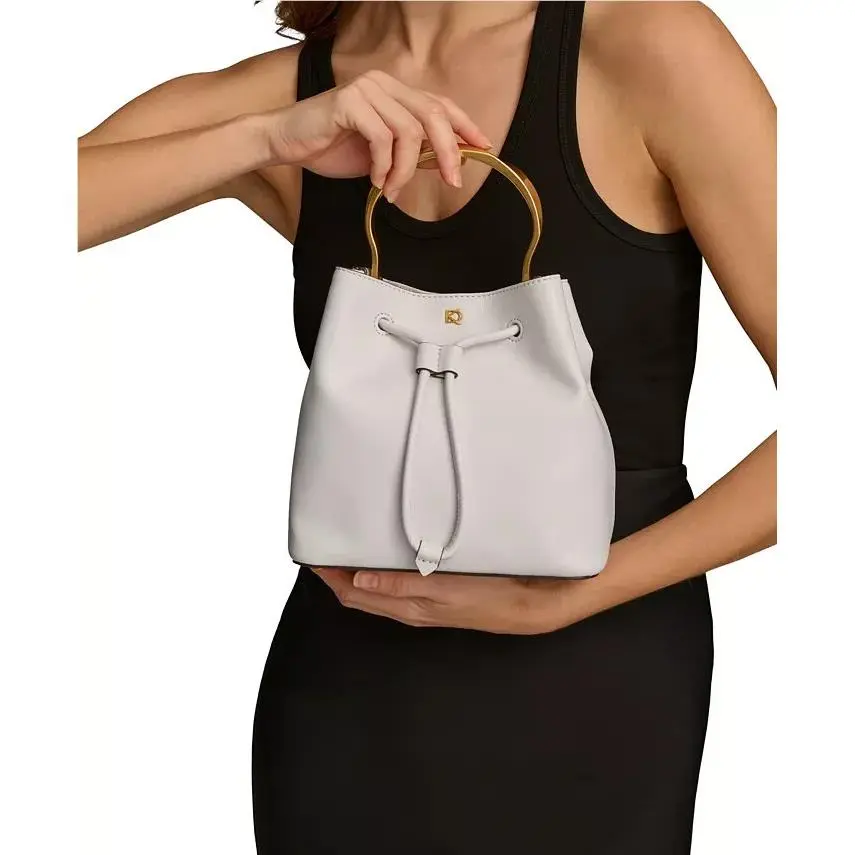 Donna Karan Lawrence Top Handle Crossbody Bucket Bag Brilliant White Gold