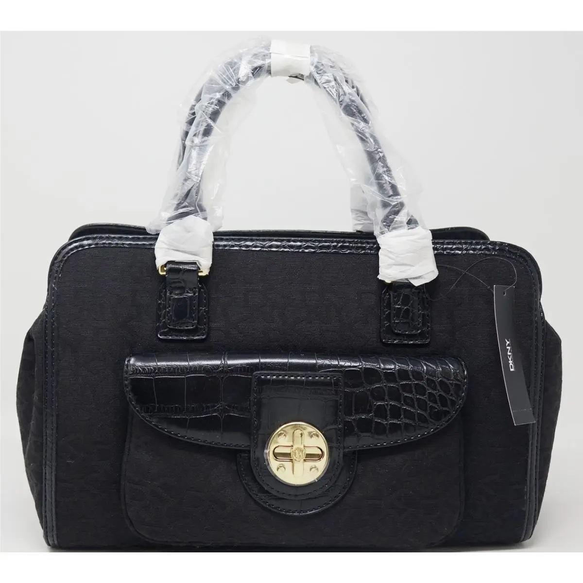 Dkny Women`s Logo Jacquard Turn Lock Satchel Bag Handbag - Black