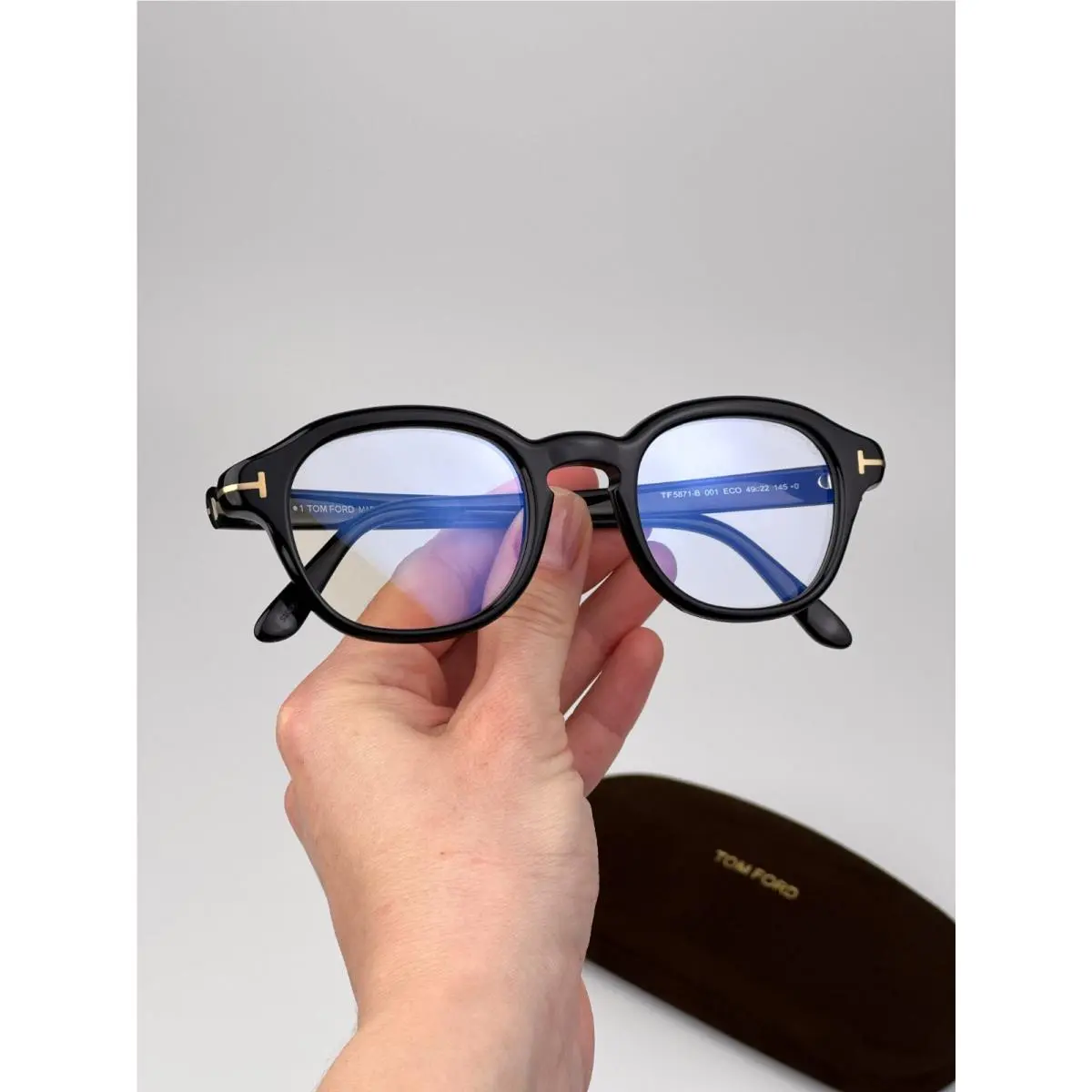 Tom Ford Women Eyeglasses Black Blue Block Round FT5871-B 001