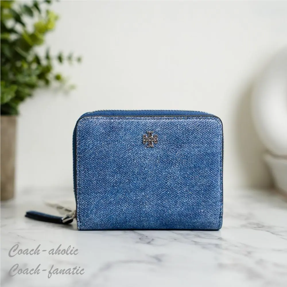 Tory Burch Emerson Dark Denim Suede Mini Wallet