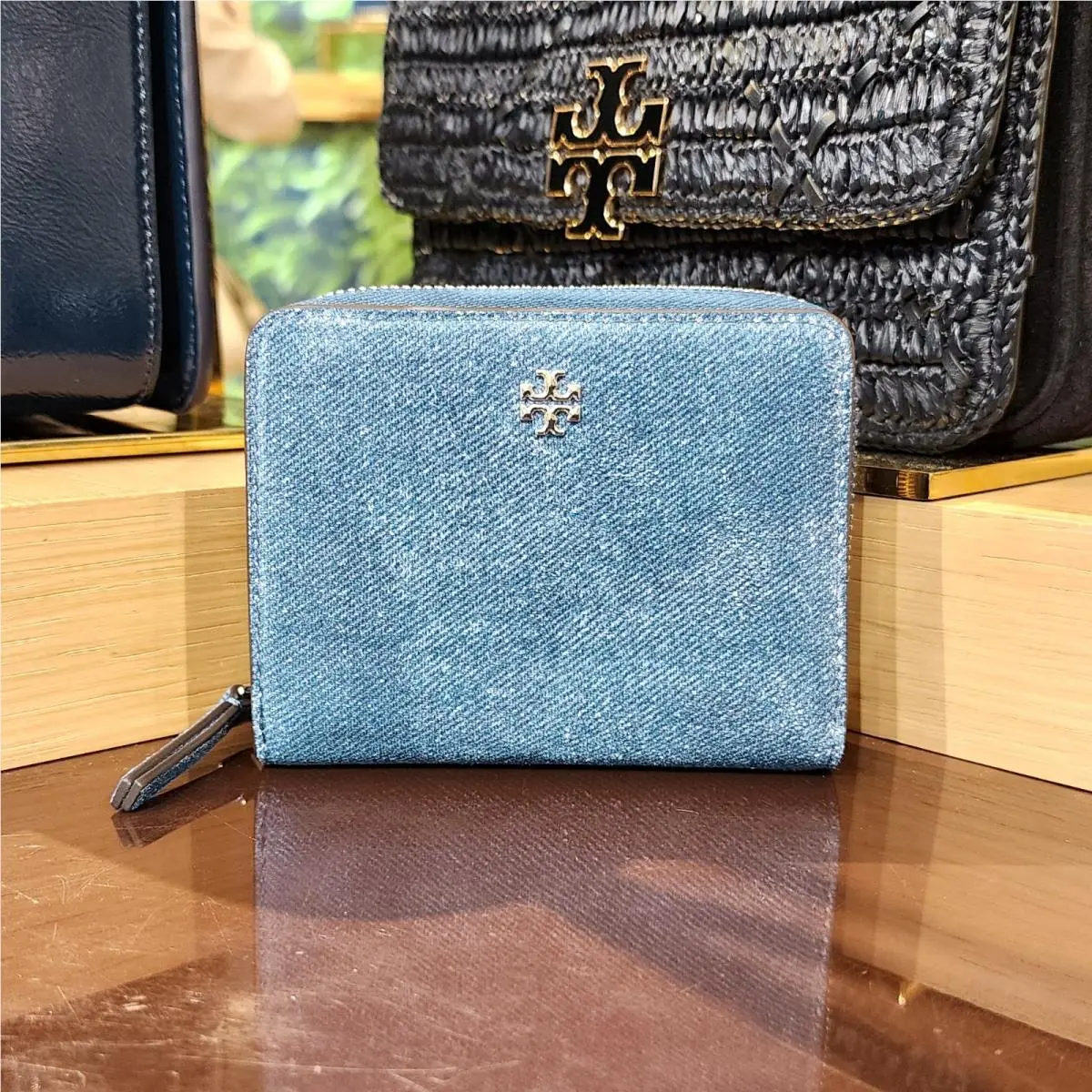 Limited Release Tory Burch Emerson Dark Denim Suede Mini Wallet 175878