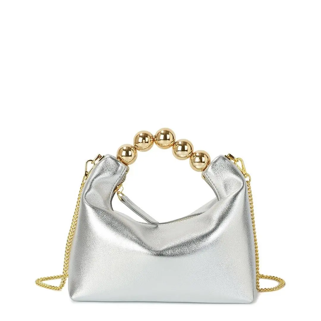 Chanel Tiffany Fred Paris Smooth Metallic Leather Top-handle Crossbody Women`s Silver
