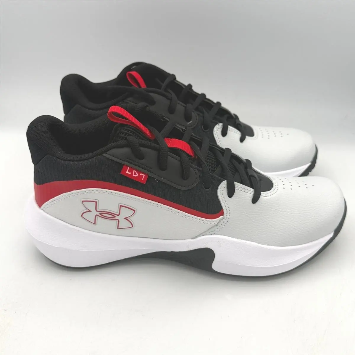 Under Armour Lockdown 7 Basketball Shoes Mens 8.5 Grey Black Red 3028512-100
