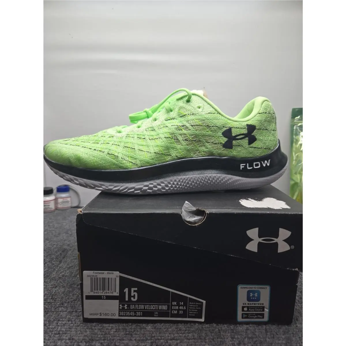 Size 15 - Under Armour Flow Velociti Wind 2 White Halo Grey