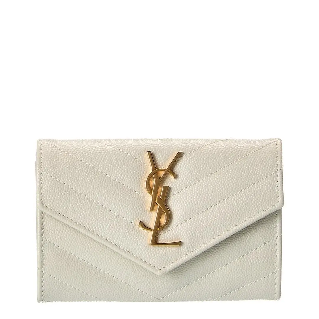Saint Laurent Small Matelasse Leather Envelope Wallet Women`s White