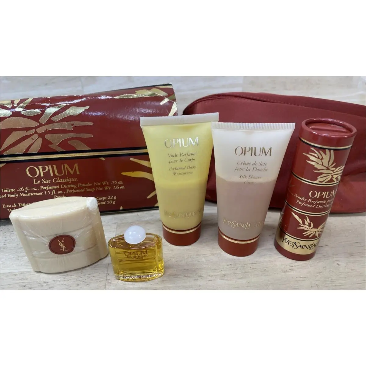 Yves Saint Laurent Opium Vintage Gift Set Vintage Powder Soap Perfume w/ Bag