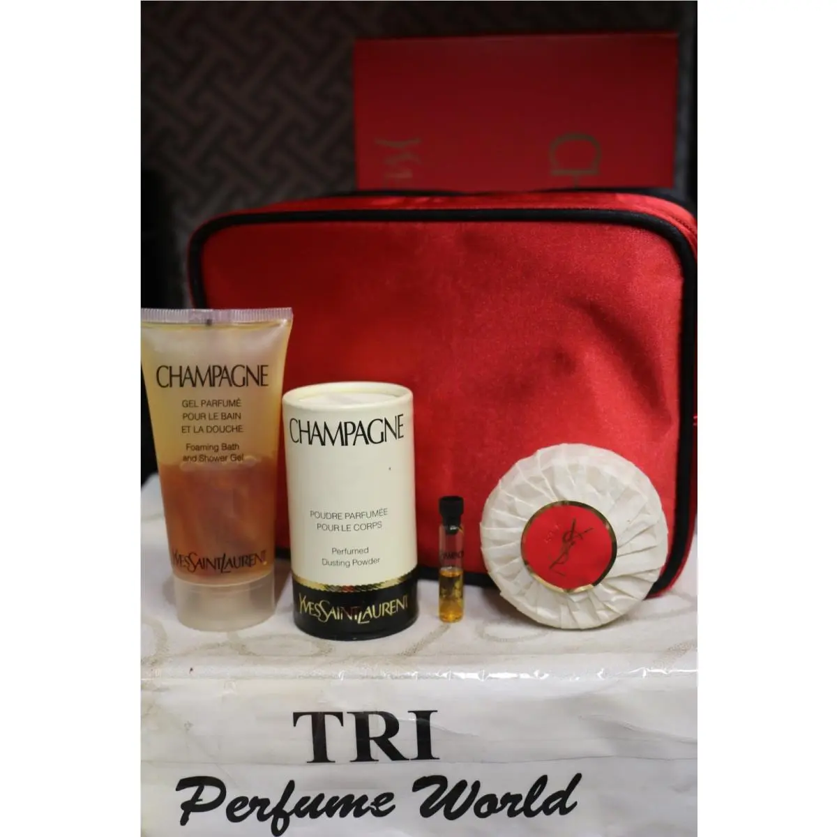 Champagne  5 Pcs. Edt 1 ml + Shower Gel+ Powder + Soap + Bag by Yves Saint Laurent