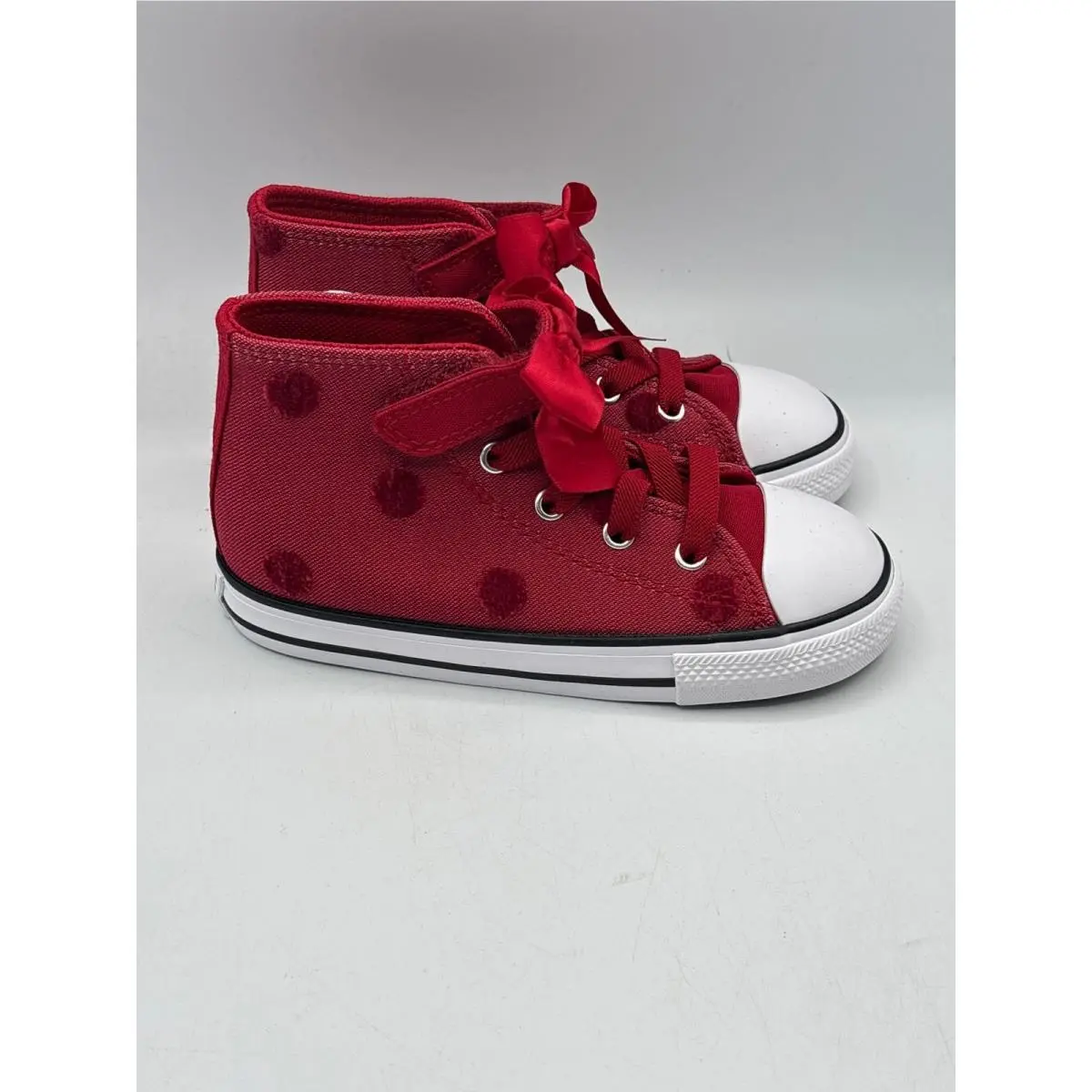 Converse Chuck Taylor All Star 1V Hi Kids 10 Red Polka Dot Bow A15143F