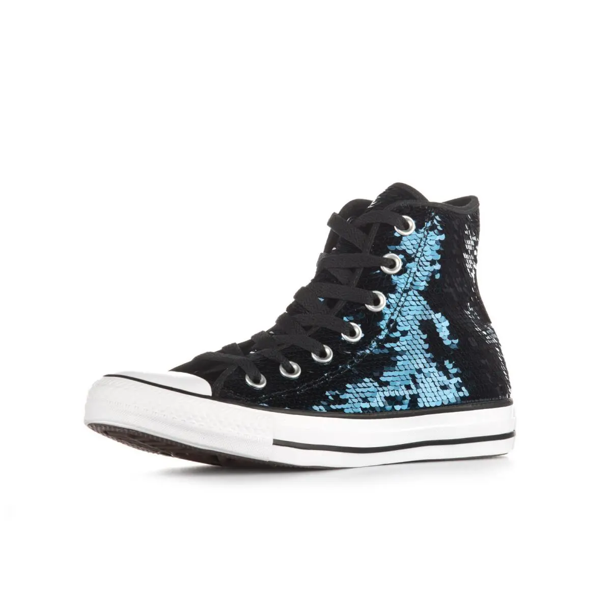 Converse All Star Chuck Taylor HI Women Shoes Sequins Black/blue/wht Size 10