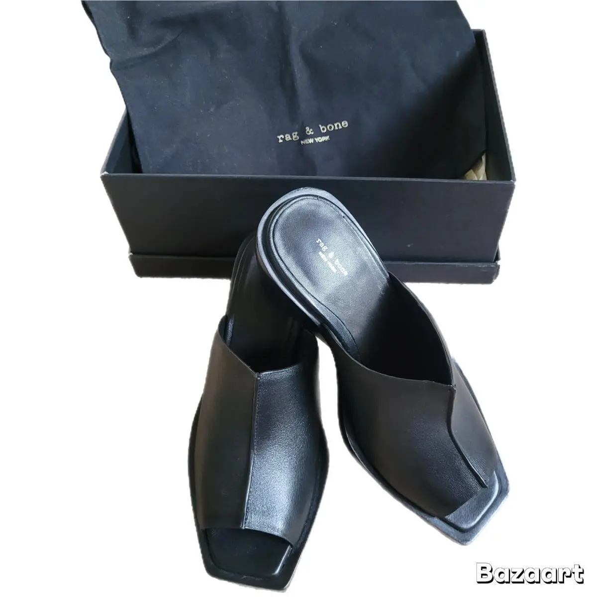 Rag Bone Women`s Santiago Black Leather Wedge Sandals EU39/ US8 Box by Rag & Bone