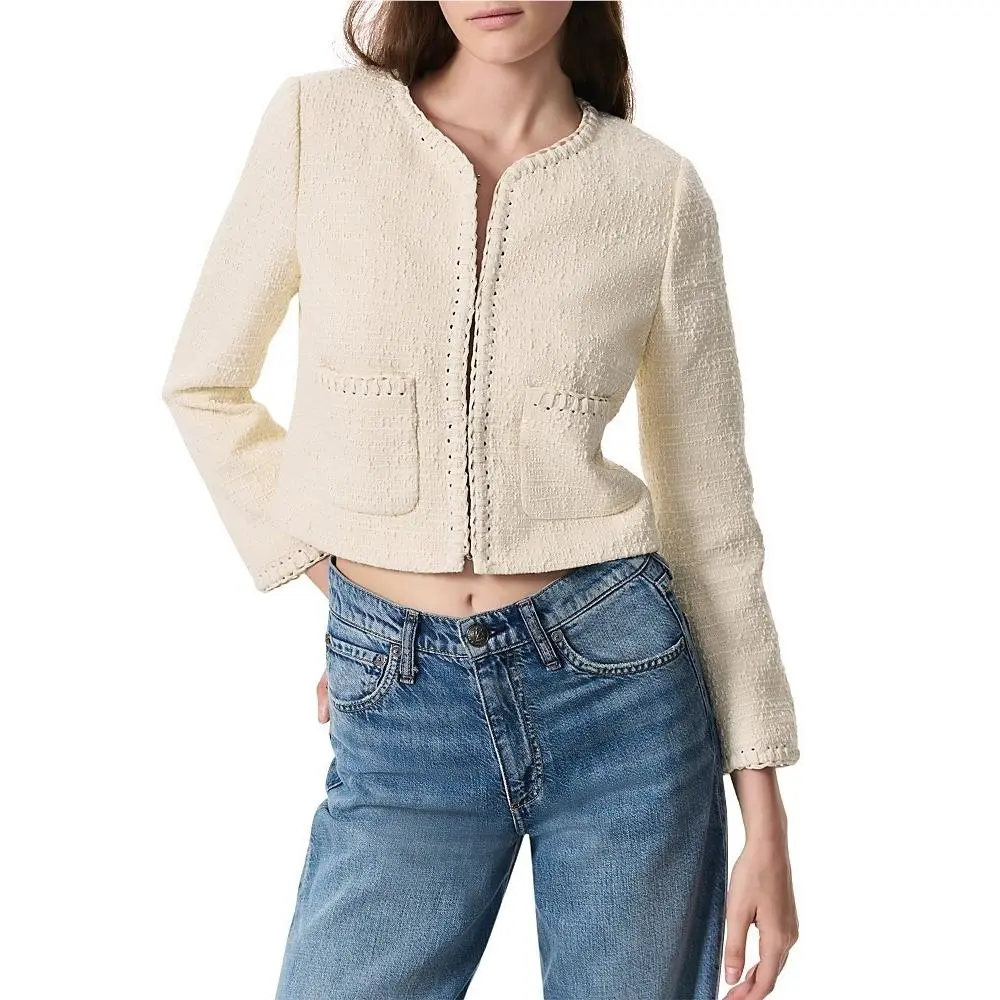 Rag Bone Cheyenne Tweed Wool-blend Jacket Women`s 6 White Hook Eye Closure